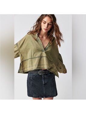 We The Free Washed Olive Green V-Neck Pullover